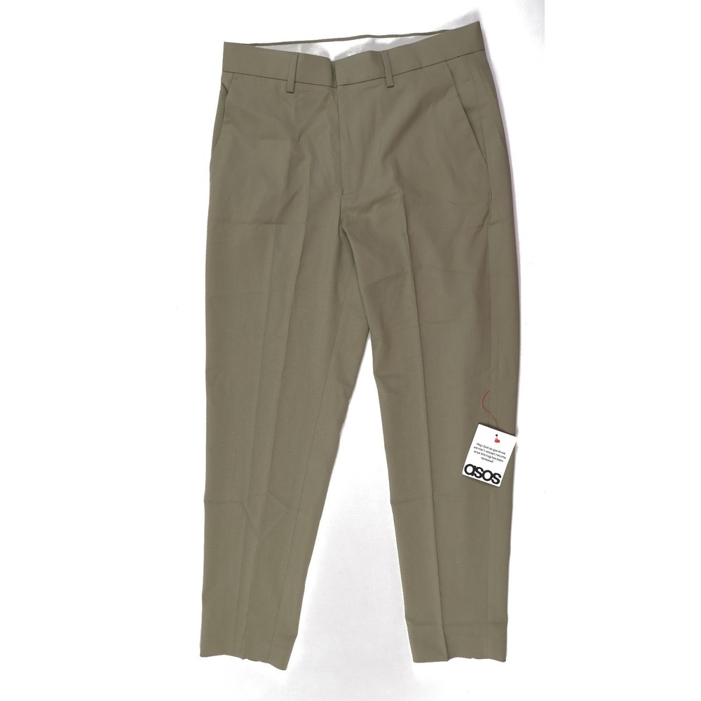 ASOS Design Dress Pants Slim Cropped Trousers Olive Green W30 L30 NWT